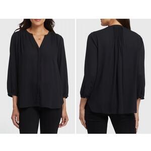 NYDJ Pintuck Blouse Womens XXL Black Lightweight Boho Dressy Minimalist Classic